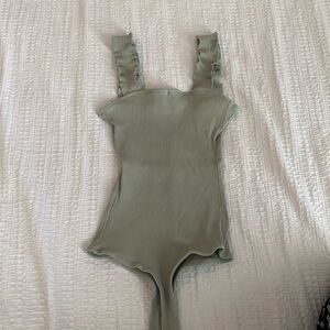 Sage green ruffle sleeve bodysuit